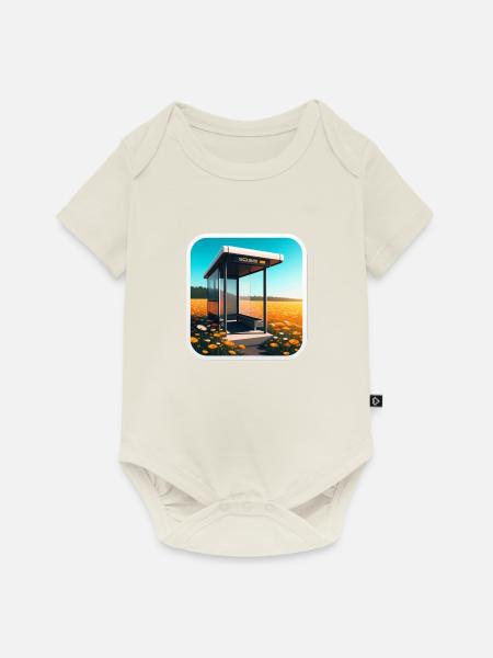 Bus stop in a field. - Baby Premium Kurzarmbody - Naturweiß