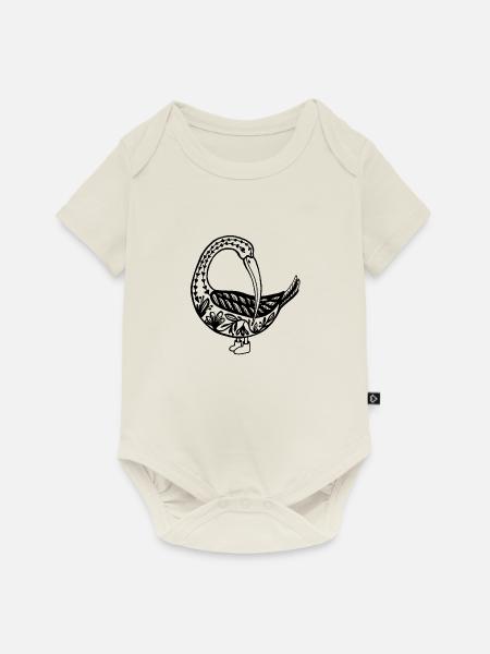 Gans blumig - Baby Premium Kurzarmbody - Naturweiß