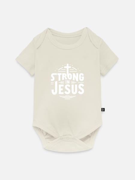 Stark in Jesus - Baby Premium Kurzarmbody - Naturweiß
