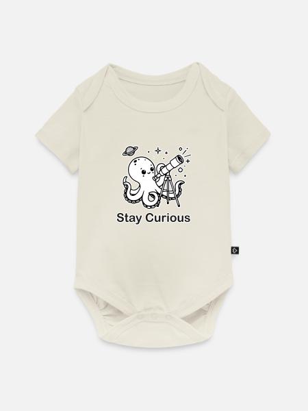 Pieuvre regardant au télescope - Stay Curious - Body à manches courtes Premium Bébé - blanc cassé