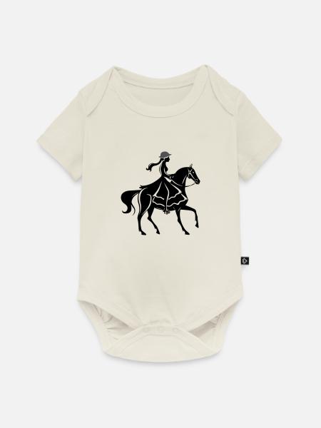 Mädchen Pferd Reiten - Baby Premium Kurzarmbody - Naturweiß