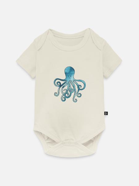 Oktopus blau aquarell - Baby Premium Kurzarmbody - Naturweiß
