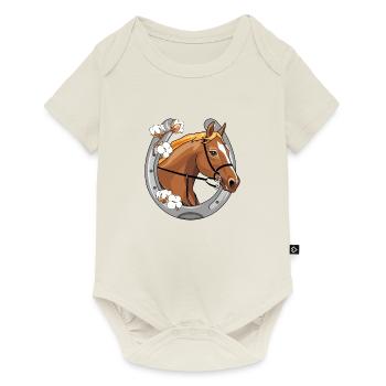 Tête de cheval avec une crinière rouge dans un cadre - Body à manches courtes Premium Bébé - blanc cassé - Devant