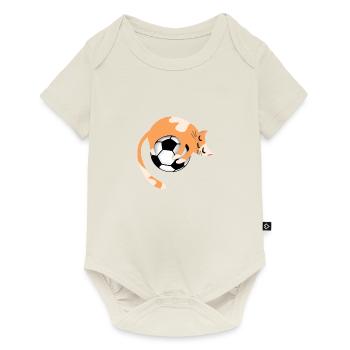 Katze mit Fußball - Baby Premium Kurzarmbody - Naturweiß - Vorne