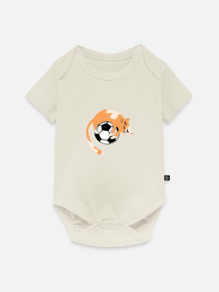 Katze mit Fußball - Baby Premium Kurzarmbody - Naturweiß