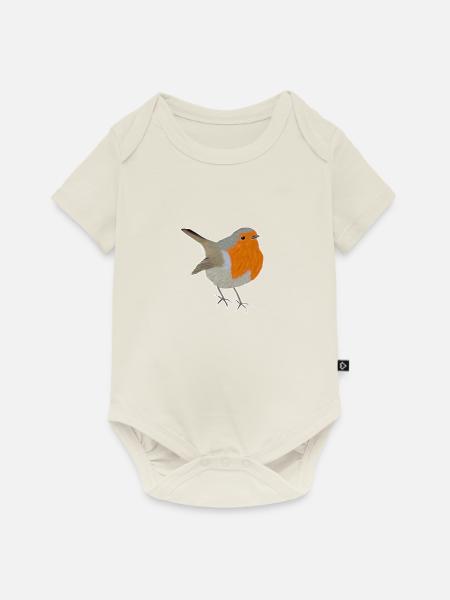 jz.birds Rotkehlchen Vogel Design - Baby Premium Kurzarmbody - Naturweiß