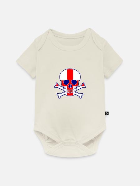 England Flaggenschädel - Baby Premium Kurzarmbody - Naturweiß