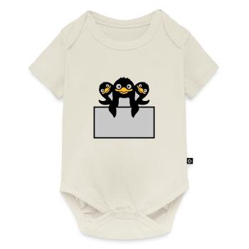 3 Pinguine hinter Schild - Baby Premium Kurzarmbody - Naturweiß - Vorne