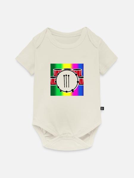 Schlagzeug vor Regenbogen - Baby Premium Kurzarmbody - Naturweiß