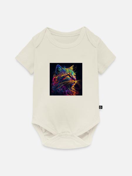 Bunte Katze, farbiges Design - Baby Premium Kurzarmbody - Naturweiß