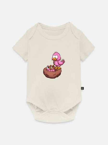 Vogelmutter füttert ihr Nest - Baby Premium Kurzarmbody - Naturweiß