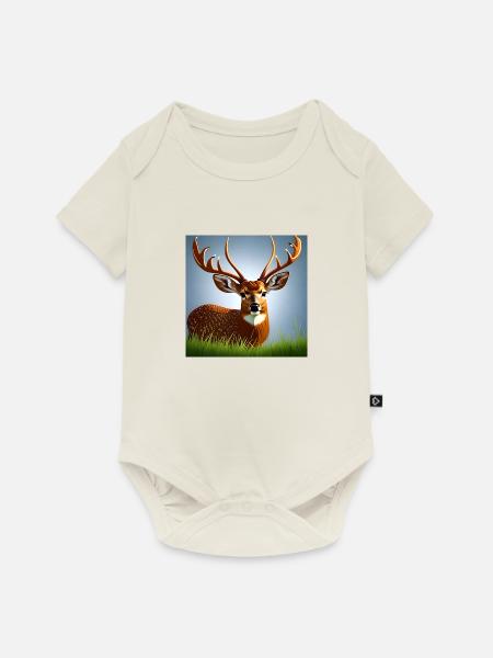 Hirsch im Gras - Baby Premium Kurzarmbody - Naturweiß