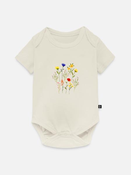 Lose Wildblumen Blumenwiese Aquarell - Baby Premium Kurzarmbody - Naturweiß