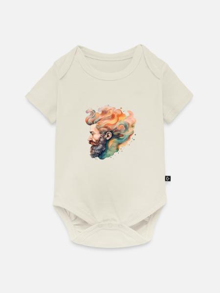 Mann Bart Wasserfarben Zeichnung - Baby Premium Kurzarmbody - Naturweiß