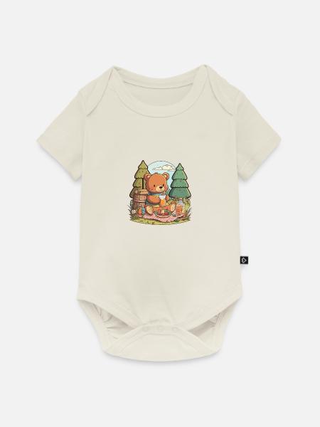 Picknick mit einem Bären - Baby Premium Kurzarmbody - Naturweiß