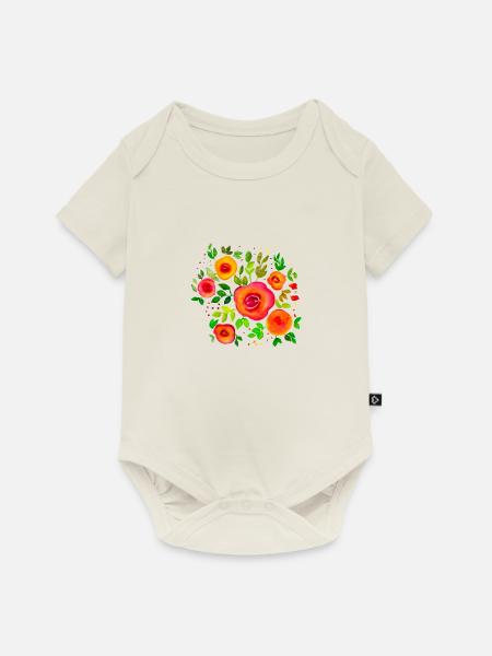 Farbenfroher Blumenstrauß Floral Bouquet Aquarell - Baby Premium Kurzarmbody - Naturweiß