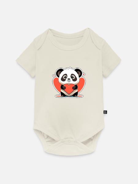 panda with heart - Baby Premium Kurzarmbody - Naturweiß
