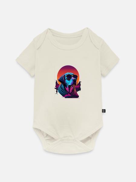 Labrador trägt Sonnenbrille - Baby Premium Kurzarmbody - Naturweiß