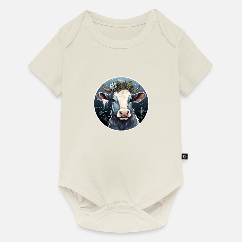 Vache de Noël givrée - Body à manches courtes Premium Bébé - blanc cassé