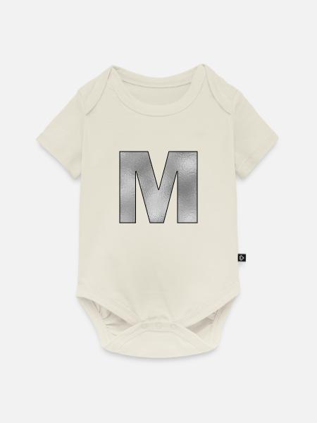 Buchstabe M Silber - Baby Premium Kurzarmbody - Naturweiß