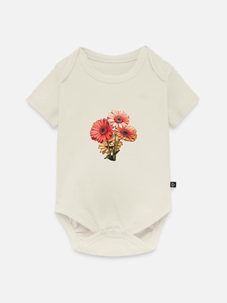 Gerbera Daisies 3 Blüten - Baby Premium Kurzarmbody - Naturweiß