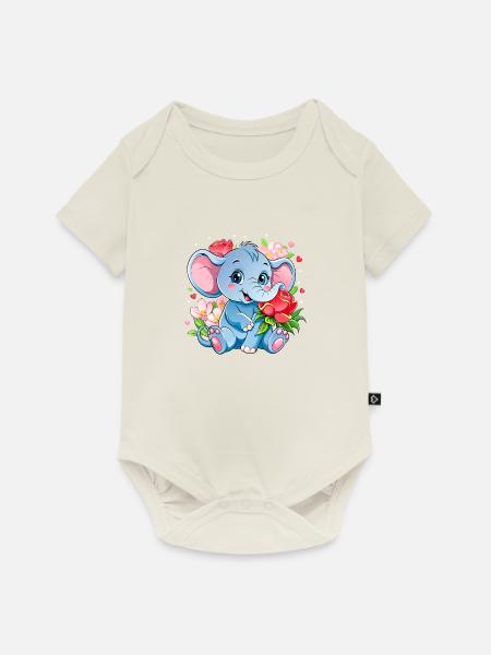 Blumenliebender Babyelefant - Baby Premium Kurzarmbody - Naturweiß