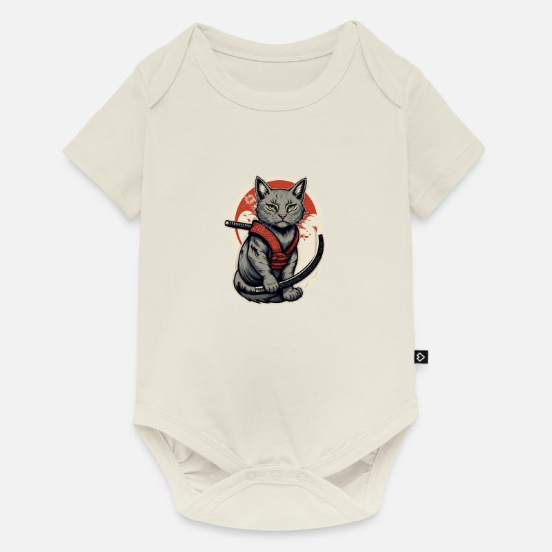 Chat samouraï - Body à manches courtes Premium Bébé - blanc cassé