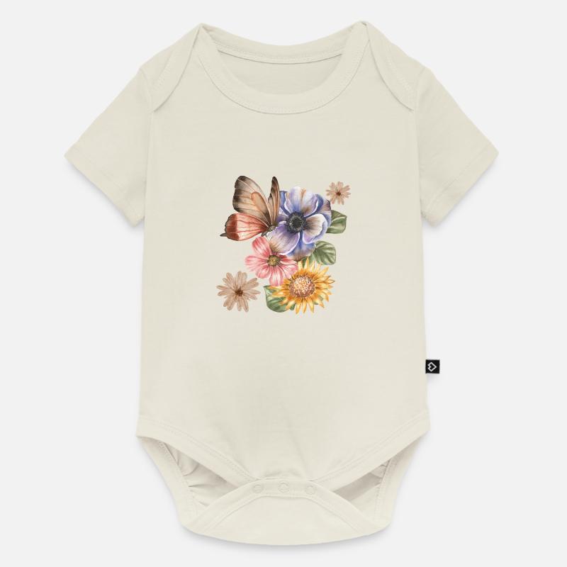 FLEURS & PAPILLON - Body à manches courtes Premium Bébé - blanc cassé