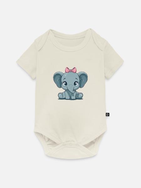 Süßer Babyelefant mit Rosaschleife - Baby Premium Kurzarmbody - Naturweiß
