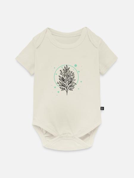 Grüner Zweig mit Blättern - Baby Premium Kurzarmbody - Naturweiß