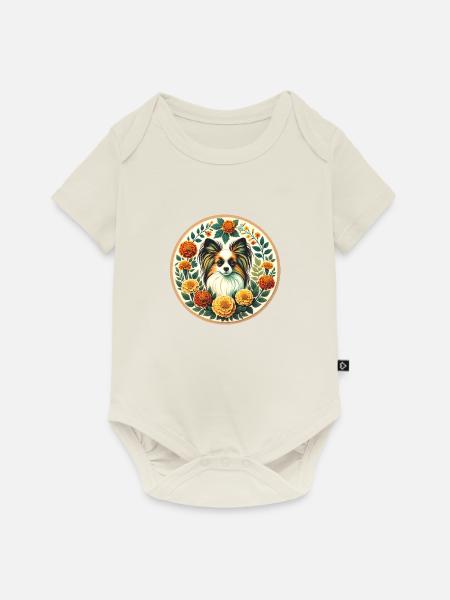 Papillon Hund - Baby Premium Kurzarmbody - Naturweiß