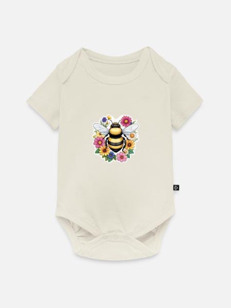 Biene mit Blümchen - Baby Premium Kurzarmbody - Naturweiß