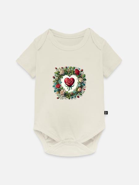 Rosen - Baby Premium Kurzarmbody - Naturweiß