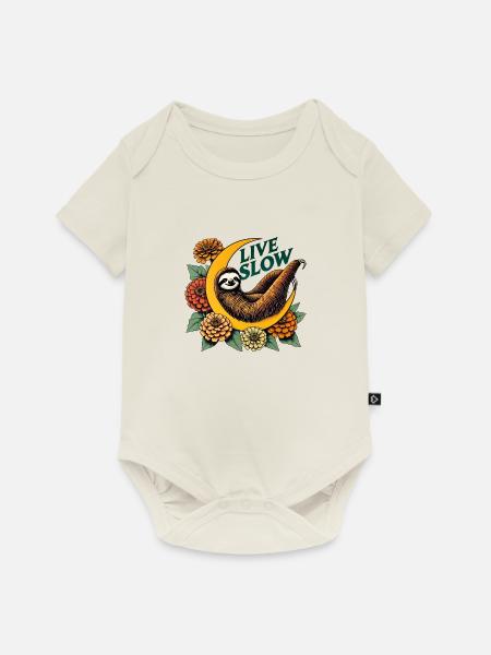 Lebe Slow Sloth - Baby Premium Kurzarmbody - Naturweiß