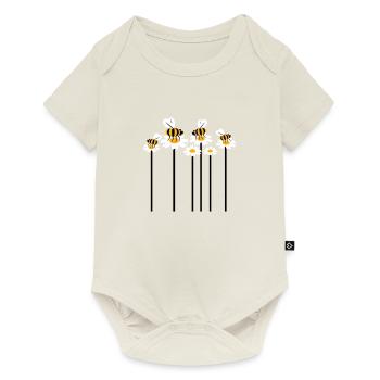 Lots of bees, bumblebees, daisies, pollinating flowers - Baby Premium short-sleeve bodysuit - off white - Front