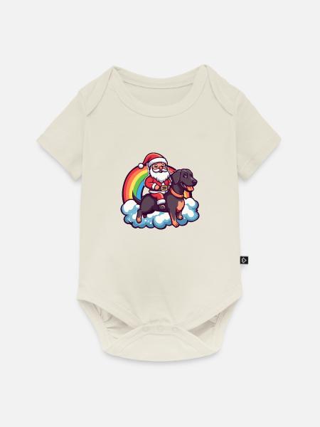 Dobermann Hund Weihnachtsmann Regenbogen - Baby Premium Kurzarmbody - Naturweiß