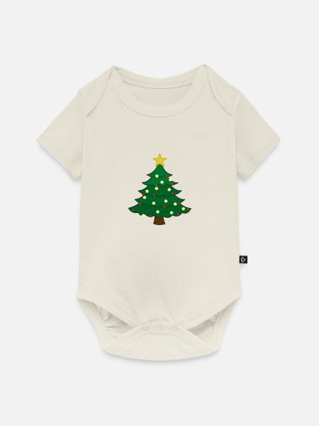 Glücklicher Weihnachtsbaum - Baby Premium Kurzarmbody - Naturweiß