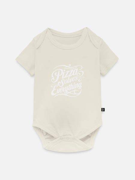 Pizza löst alles - Baby Premium Kurzarmbody - Naturweiß