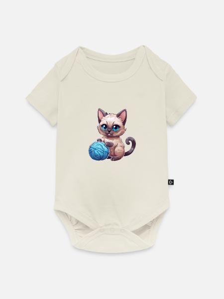 katze mit wolle - Baby Premium Kurzarmbody - Naturweiß
