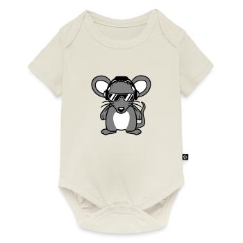 Maus Sonnenbrille Cool Kopfhörer Party Musik hören - Baby Premium Kurzarmbody - Naturweiß - Vorne