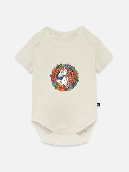 Floral Horse - Baby Premium Kurzarmbody - Naturweiß