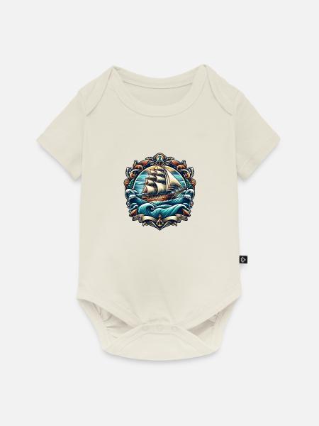 Segelschiff Logo - Baby Premium Kurzarmbody - Naturweiß