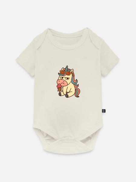 Einhorn mit Eis - Baby Premium Kurzarmbody - Naturweiß