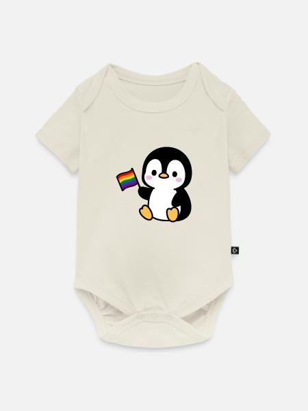 Pinguin mit Regenbogenfahne - Baby Premium Kurzarmbody - Naturweiß