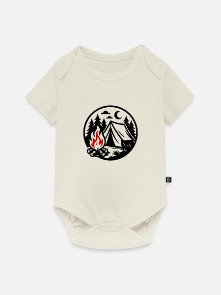 Camping Zelt Wald - Baby Premium Kurzarmbody - Naturweiß