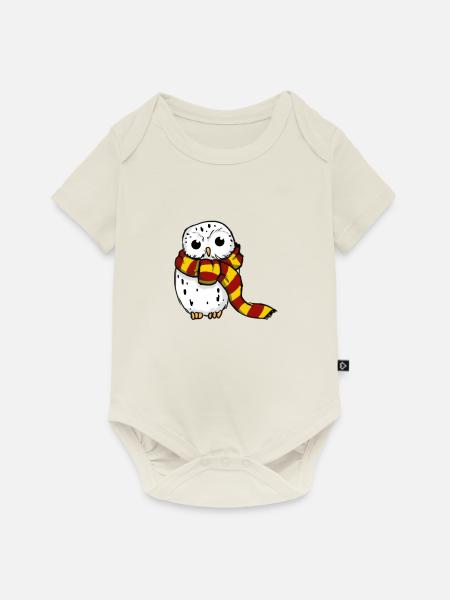 Schneeeule - Rot-Gelb - Baby Premium Kurzarmbody - Naturweiß