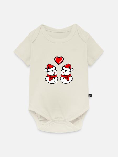Schneemann love - Baby Premium Kurzarmbody - Naturweiß