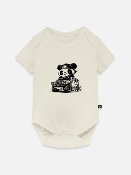 Panda-Auto - Baby Premium Kurzarmbody - Naturweiß