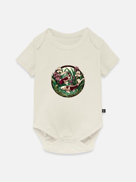 Japanischer Karpfen-Koi-Teich - Baby Premium Kurzarmbody - Naturweiß