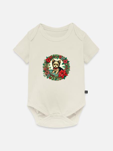 Weihnachts-Yorkie - Baby Premium Kurzarmbody - Naturweiß